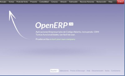 Pantalla inicial Open ERP