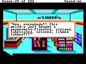 Escena de los condones en el juego "Leisure Suit Larry in the Land of the Lounge Lizards"