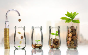 Faucet putting Gold coins and seed in clear bottle